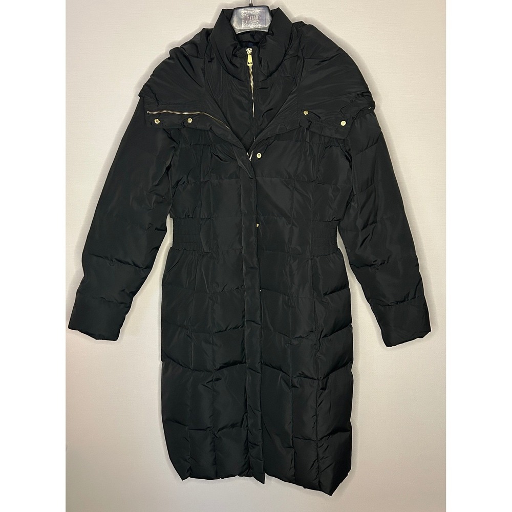 Cole Haan Signature Black Long Down Puffer Coat Hooded Medium Winter Travel Chic